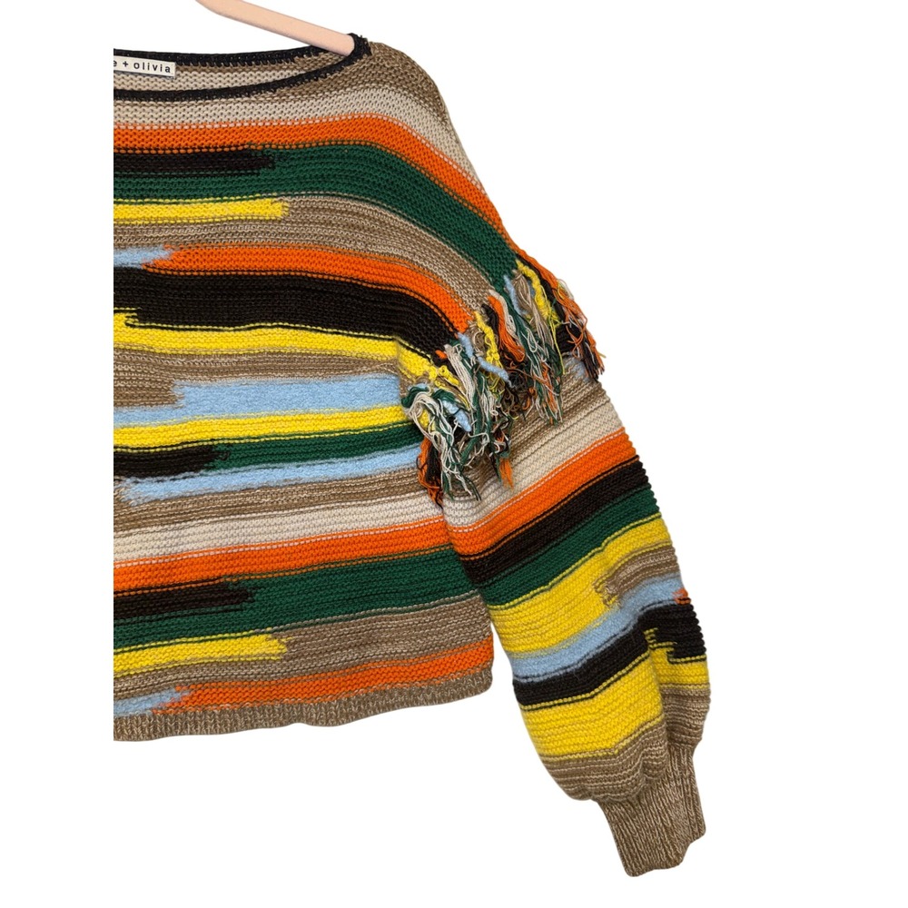 Alice + Olivia Claudette Fringe Striped Sweater Multicolor CC107S04708 Womens XS - Picture 5 of 10